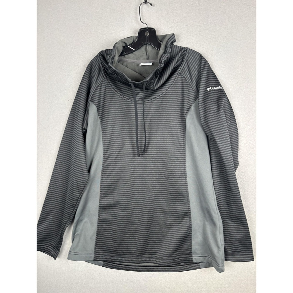 Columbia Hoodie Mens Large Gray Stripe Fleece Pullover High Neck Logo Outdoor